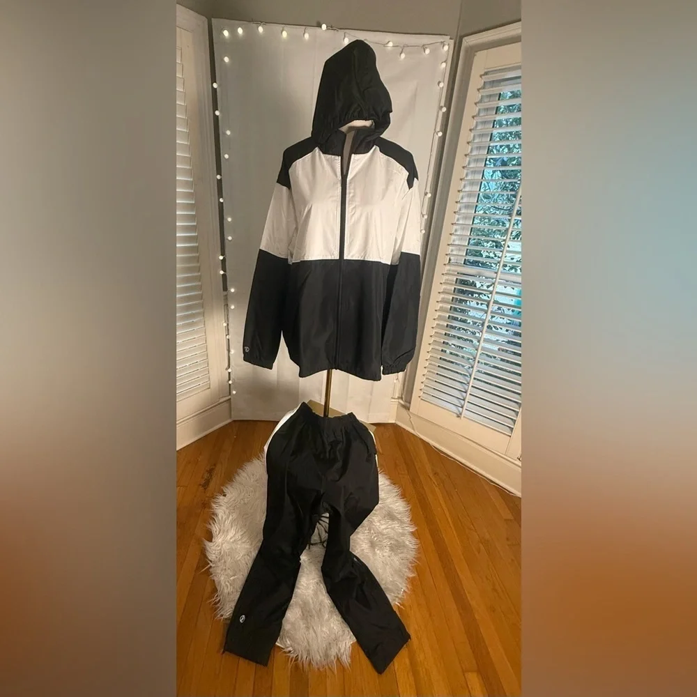 Holloway Black White Hooded Windbreaker Jacket & Pants Set XL NWT
